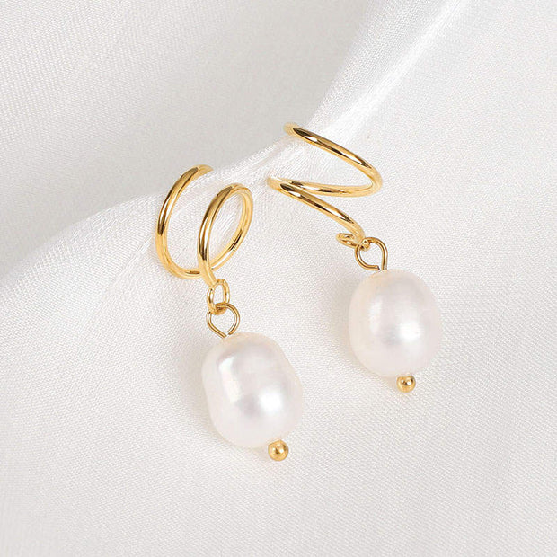 Gold Pearl - Double Twist Earrings