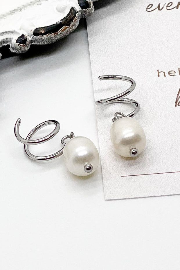 Silver Pearl - Double Twist Earrings
